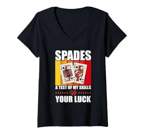 Damen Lustiges Spades Spieler Apparel Spielkarten Kartenturnier T-Shirt mit V-Ausschnitt von Spades Kartenspiel Design