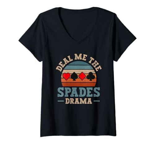 Damen Retro Spades Kartenspiel Gruppenspiel Lustiges Karten T-Shirt mit V-Ausschnitt von Spades Kartenspiel Design