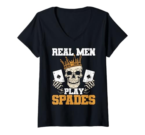 Damen Pik Spielerdesign Echte Männer spielen Spaten T-Shirt mit V-Ausschnitt Damen Pik Spielerdesign Echte Männer spielen Spaten T-Shirt mit V-Ausschnitt von Spades Lover Card Game Designs