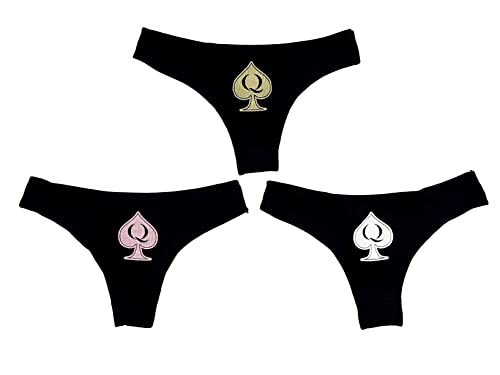 Queen of Spades Gerippter Bikini Set mit QoS-Symbol Schwarz mit Weiß und Gold und Pink, Schwarz, L Queen of Spades Gerippter Bikini Set mit QoS-Symbol Schwarz mit Weiß und Gold und Pink, Schwarz, L von SpadesCastle