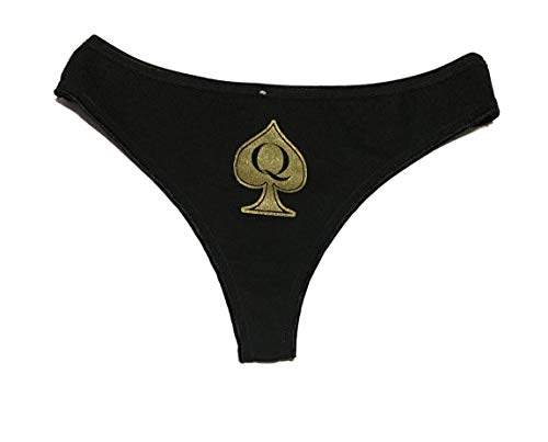 Queen of Spades QoS String Panty Spade mit Buchstabe Q, Schwarz / Gold, X-Large von SpadesCastle