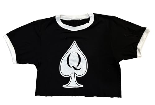 SpadesCastle Queen of Spades QoS Cropped-Ringer mit V-Ausschnitt, Schwarz/Weiß, Klein von SpadesCastle