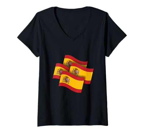 Damen 3D Spanien Flaggen Liebe Spanien I Love Spain Meme Spanische Flagge T-Shirt mit V-Ausschnitt von Spain 3d Flags Love Spain I Love Spanish Shirt