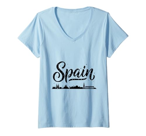 Damen Spanien Skyline Reise Urlaub Outfits T-Shirt mit V-Ausschnitt von Spain Casual Clothes T-Shirts