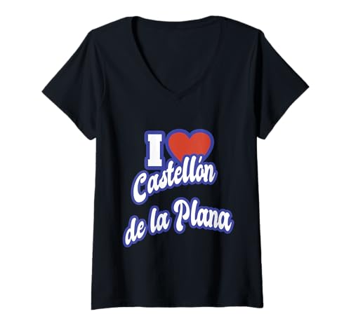 Damen Ich liebe Castellón de la Plana T-Shirt mit V-Ausschnitt von Spain Cities