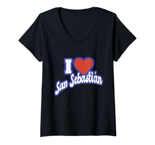 Damen Ich liebe San Sebastián T-Shirt mit V-Ausschnitt von Spain Cities
