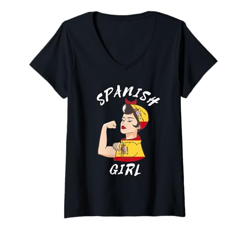 Damen Spanische Mädchen Starke Frau Spanien Flagge Roots Pride T-Shirt mit V-Ausschnitt Damen Spanische Mädchen Starke Frau Spanien Flagge Roots Pride T-Shirt mit V-Ausschnitt von Spain Country Spanish Flag España Roots