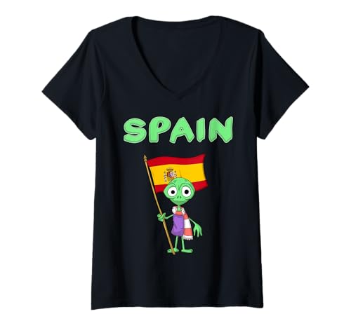 Damen Spanien Alien/Spanier Fans T-Shirt mit V-Ausschnitt von Spain Fans