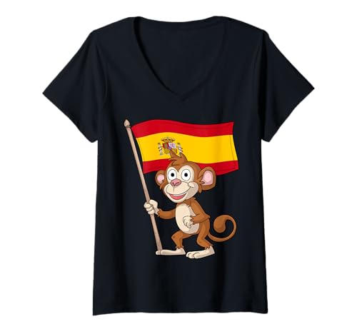 Damen Spanien Fan/Spanien AFFE T-Shirt mit V-Ausschnitt Damen Spanien Fan/Spanien AFFE T-Shirt mit V-Ausschnitt von Spain Fans