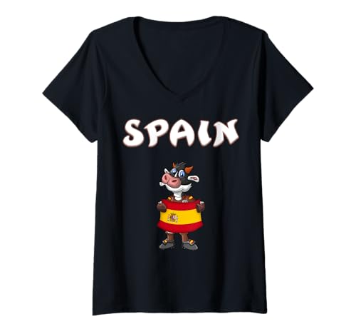 Damen Spanien Fan/Spanische Kuh T-Shirt mit V-Ausschnitt Damen Spanien Fan/Spanische Kuh T-Shirt mit V-Ausschnitt von Spain Fans