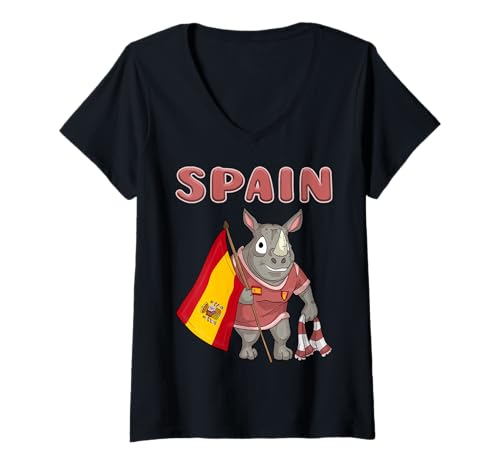 Damen Spanien Fan/Spanische Nashorn T-Shirt mit V-Ausschnitt von Spain Fans