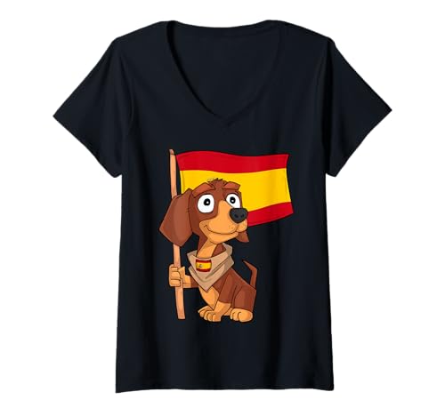 Damen Spanien Fan Dackel T-Shirt mit V-Ausschnitt Damen Spanien Fan Dackel T-Shirt mit V-Ausschnitt von Spain Fans