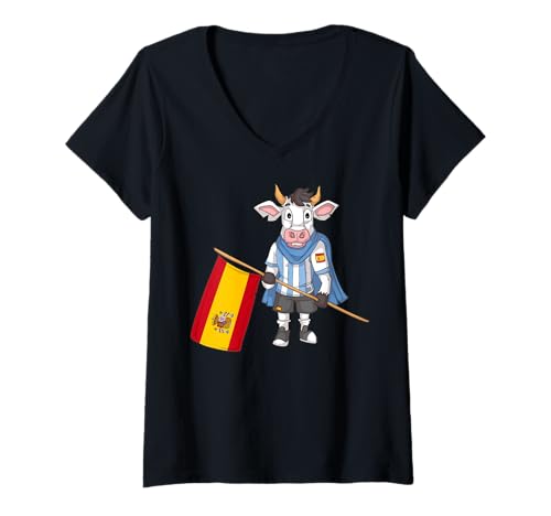 Damen Spanien Kühe Fans T-Shirt mit V-Ausschnitt Damen Spanien Kühe Fans T-Shirt mit V-Ausschnitt von Spain Fans