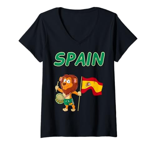 Damen Spanien Löwen Fan T-Shirt mit V-Ausschnitt Damen Spanien Löwen Fan T-Shirt mit V-Ausschnitt von Spain Fans