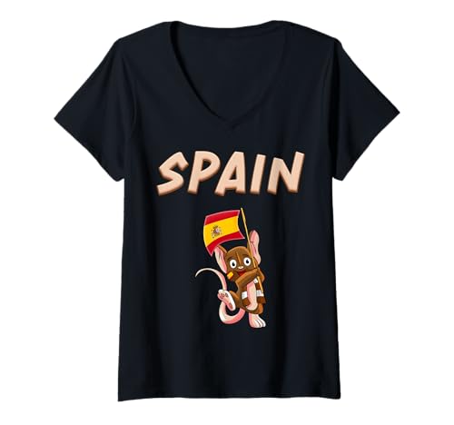Damen Spanien Maus/Spanier Fans T-Shirt mit V-Ausschnitt Damen Spanien Maus/Spanier Fans T-Shirt mit V-Ausschnitt von Spain Fans