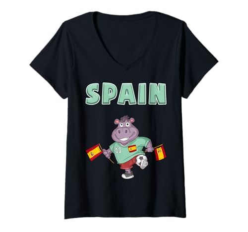 Damen Spanien Nilpferd Fans T-Shirt mit V-Ausschnitt von Spain Fans