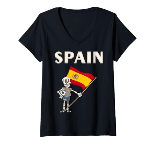 Damen Spanien Skelett/Spanische Fan T-Shirt mit V-Ausschnitt Damen Spanien Skelett/Spanische Fan T-Shirt mit V-Ausschnitt von Spain Fans