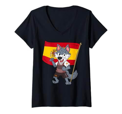 Damen Spanien Wölfe Fans T-Shirt mit V-Ausschnitt Damen Spanien Wölfe Fans T-Shirt mit V-Ausschnitt von Spain Fans