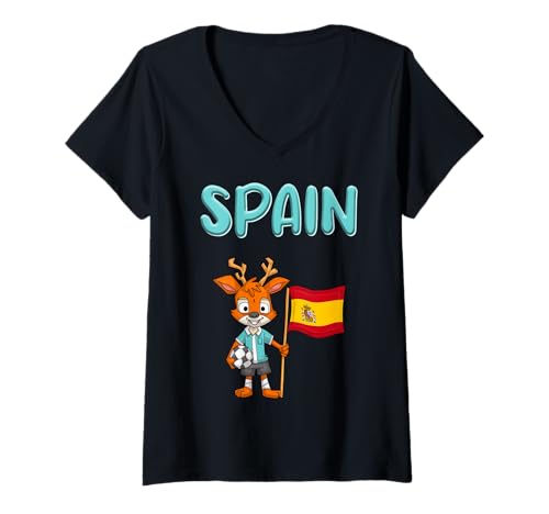 Damen Spanier Fans/Spanien Hirsch T-Shirt mit V-Ausschnitt Damen Spanier Fans/Spanien Hirsch T-Shirt mit V-Ausschnitt von Spain Fans