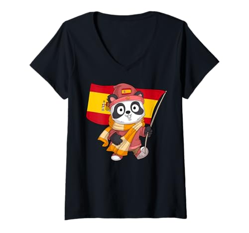 Damen Spanier Fans/Spanien Pandabär T-Shirt mit V-Ausschnitt Damen Spanier Fans/Spanien Pandabär T-Shirt mit V-Ausschnitt von Spain Fans