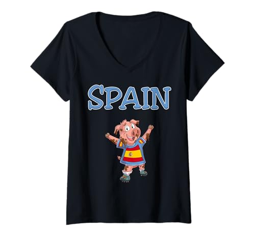 Damen Spanier Fans/Spanien Schweinchen T-Shirt mit V-Ausschnitt Damen Spanier Fans/Spanien Schweinchen T-Shirt mit V-Ausschnitt von Spain Fans
