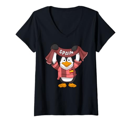 Damen Spanische Pinguin T-Shirt mit V-Ausschnitt Damen Spanische Pinguin T-Shirt mit V-Ausschnitt von Spain Fans