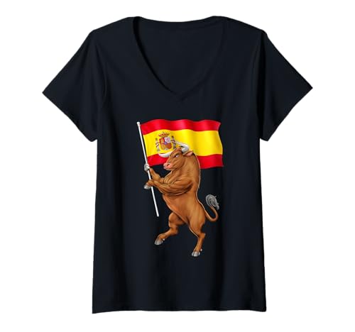 Damen Spanischer Stier Spanien Flagge Stolzes spanisches Erbe T-Shirt mit V-Ausschnitt Damen Spanischer Stier Spanien Flagge Stolzes spanisches Erbe T-Shirt mit V-Ausschnitt von Spain Flag Spanish Heritage