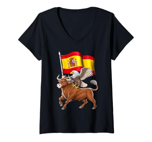 Damen Spanischer Stier Spanien Flagge Stolzes spanisches Erbe T-Shirt mit V-Ausschnitt Damen Spanischer Stier Spanien Flagge Stolzes spanisches Erbe T-Shirt mit V-Ausschnitt von Spain Flag Spanish Heritage