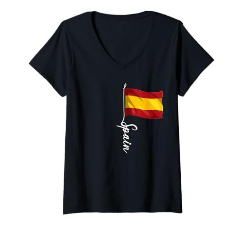 Damen Spain Flaggen T-Shirt mit V-Ausschnitt von Spain Geschenk