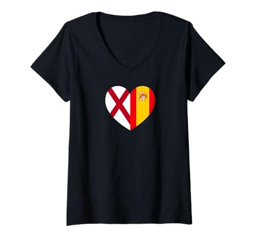 Damen Alabama and Spain Flags: Heart Shaped Unity T-Shirt mit V-Ausschnitt von Spain Love Pride Merch