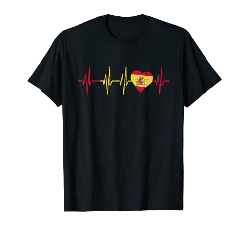 Spanien Herzpulslinie EKG Herzfrequenz für Männer Frauen T-Shirt von Spain Spanish Heartfrequency Pulseline Men Women