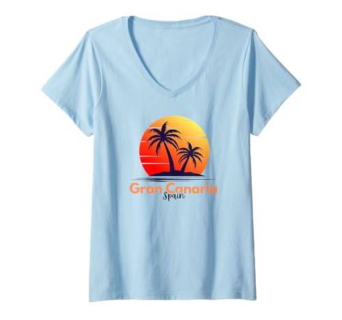 Damen Gran Canaria Kanarische Inseln Spanisches Souvenir Palmen T-Shirt mit V-Ausschnitt von Spain Travel Gran Canaria Souvenir & Beach Lovers
