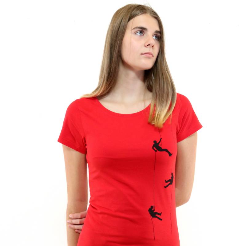 Damenshirt Kletterer-Motiv in Rot, Bio, Selbst Bedrucktes Shirt, Frauenmode, Nachhaltig von Spangeltangel