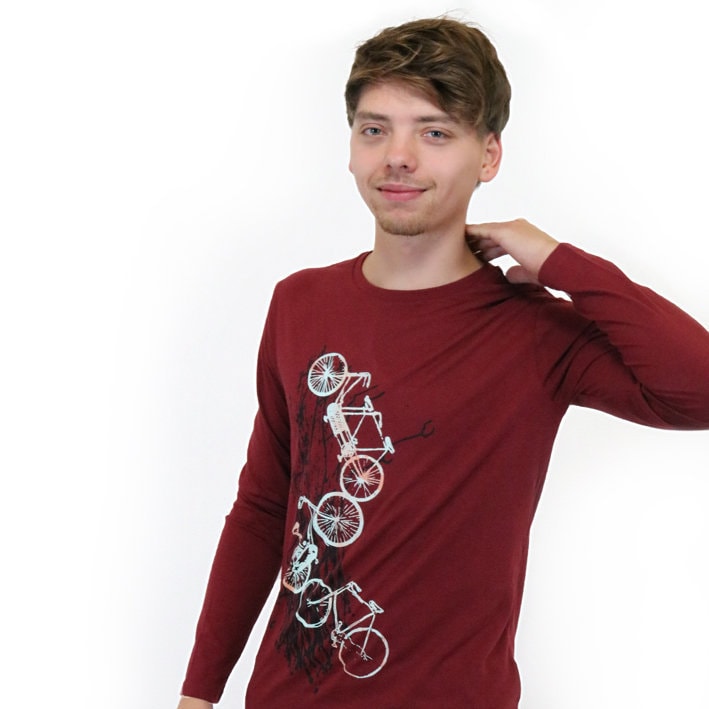 Langarmshirt "Fahrräder" Weinrot, Radfahren, Herren von Spangeltangel