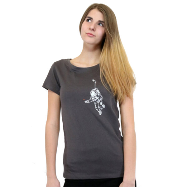 Spangeltangel Damen T-Shirt „Kosmonaut“ grau, für Frauen, Galaxie, Astronaut, Weltall von Spangeltangel