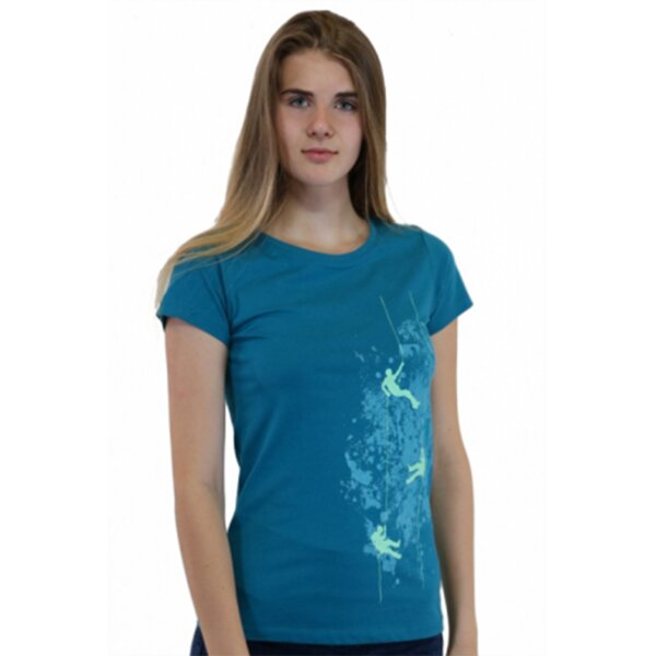 Spangeltangel Damenshirt, “Kletterer“, T-Shirt, sportlich, bedruckt, Siebdruck, Bio-Baumwolle von Spangeltangel