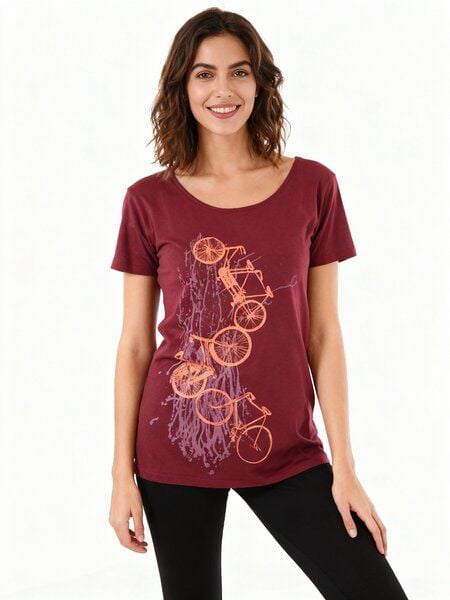Spangeltangel Frauenshirt "Fahrräder", bedruckt, Siebdruck, sportlich, Bio-Baumwolle von Spangeltangel