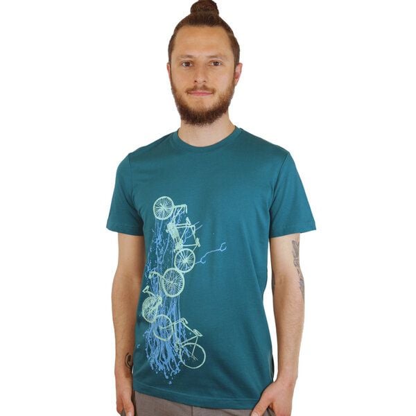 Spangeltangel Herrenshirt "Fahrräder", bedruckt, Siebdruck, sportlich, Bio-Baumwolle von Spangeltangel