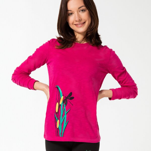 Spangeltangel Langarm Shirt "Libelle", pink, Damenshirt Siebdruck Frauenshirt bedruckt von Spangeltangel