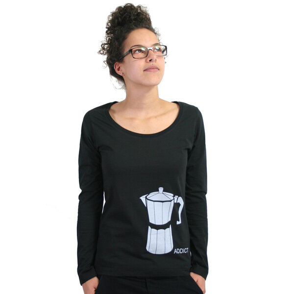 Spangeltangel Langarmshirt "Coffee Addict", Kaffee, schwarz, Siebdruck, Frauen, Damenmode, bedruckt von Spangeltangel