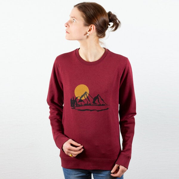 Spangeltangel Pullover, "Bergluft" burgund, Sweatshirt, Damen, bedruckt, Siebdruck, Outdoor von Spangeltangel