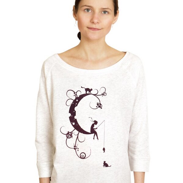 Spangeltangel Pullover, "Mondkatze", Sweatshirt, cremeweiß, Damen, bedruckt von Spangeltangel