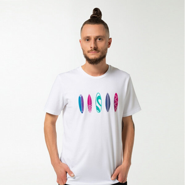 Spangeltangel Surfboard T-Shirt, Siebdruck, Irisdruck, Herrenshirt, Bio-Baumwolle bedruckt von Spangeltangel