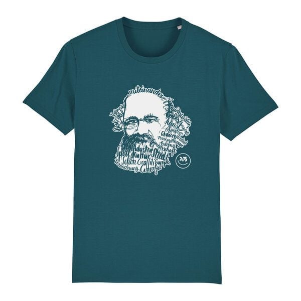 Spangeltangel T-Shirt, Karl-Marx-Motiv bedruckt, Handlettering, Chemnitz, nachhaltig, Stadt, Herren, Damen, Unisex, Biobaumwolle von Spangeltangel