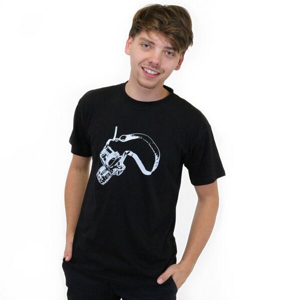Spangeltangel T-Shirt "Kamera" schwarz, weiß bedruckt, Siebdruck, Foto von Spangeltangel