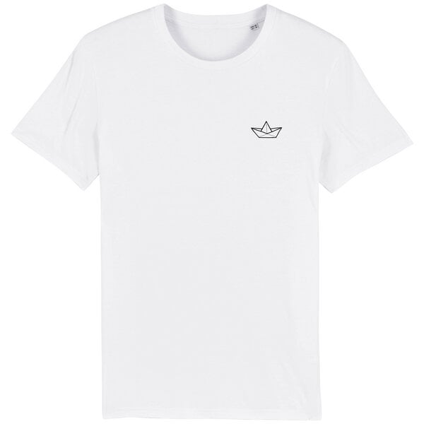 Spangeltangel T-Shirt "Papierboot", Männershirt, Herrenshirt, bedruckt, Siebdruck, Biobaumwolle, Unisex von Spangeltangel