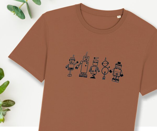 Spangeltangel T-Shirt "Roboter", Herrenshirt, bedruckt, Handsiebdruck von Spangeltangel