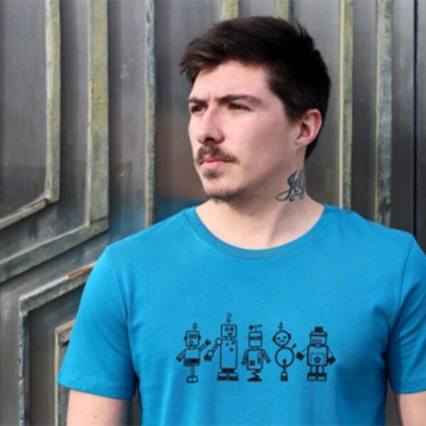 Spangeltangel T-Shirt "Roboter", Herrenshirt, bedruckt, Handsiebdruck von Spangeltangel