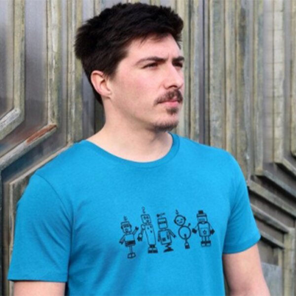 Spangeltangel T-Shirt "Roboter", Herrenshirt, bedruckt, Handsiebdruck von Spangeltangel
