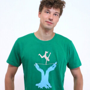 Spangeltangel T-Shirt "Slackline", Herrenshirt, bedruckt, Siebdruck, Bio-Baumwolle von Spangeltangel